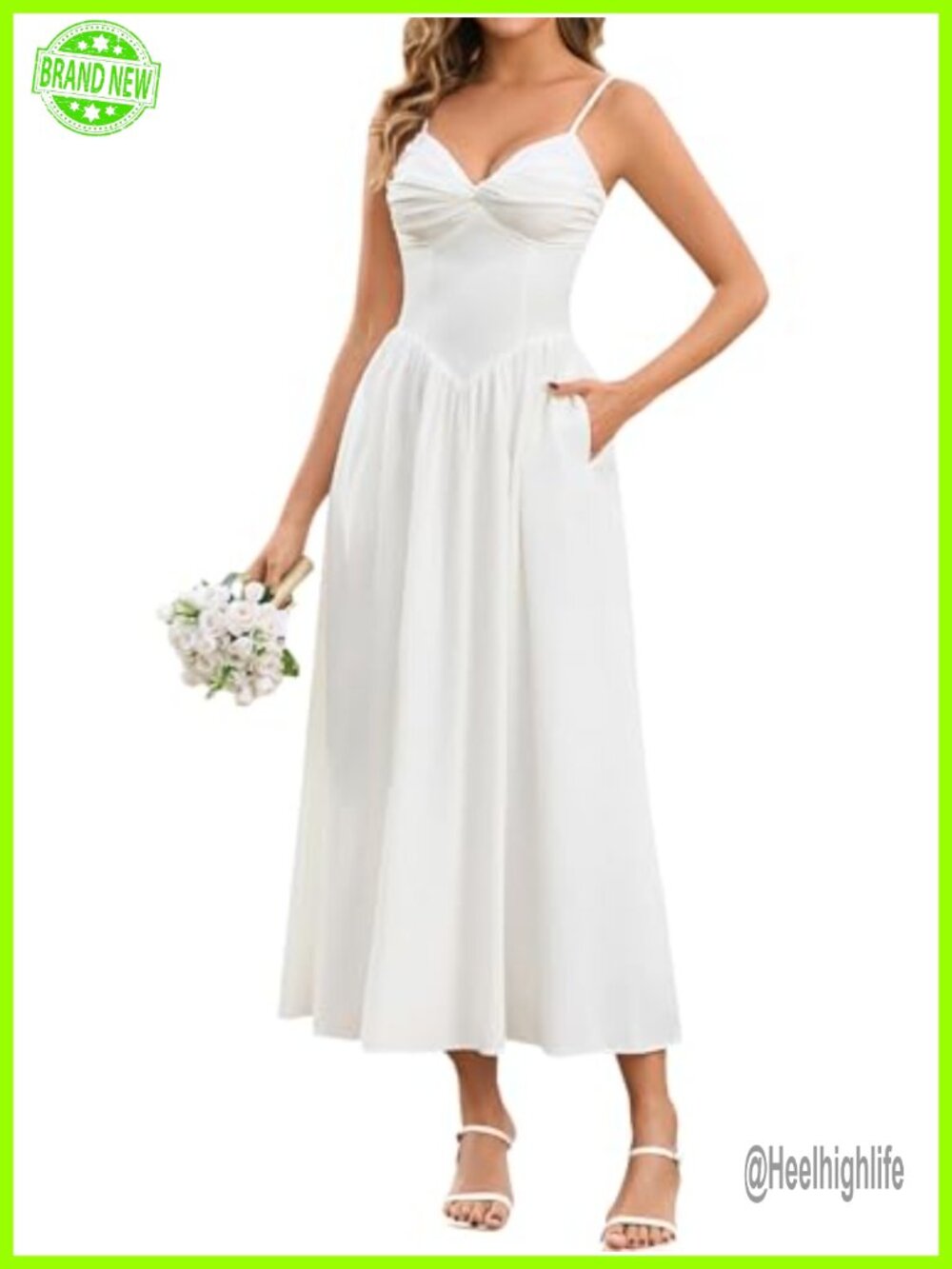 Women's Floral Midi Flowy A-Line Sundress with Pockets Spaghetti Strap